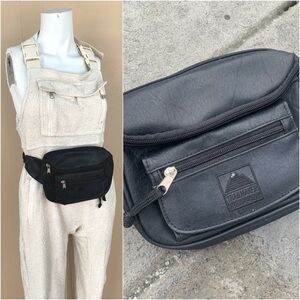 Vintage 90’s Black Leather Fanny Pack | Y2K Pleather Waist Bag